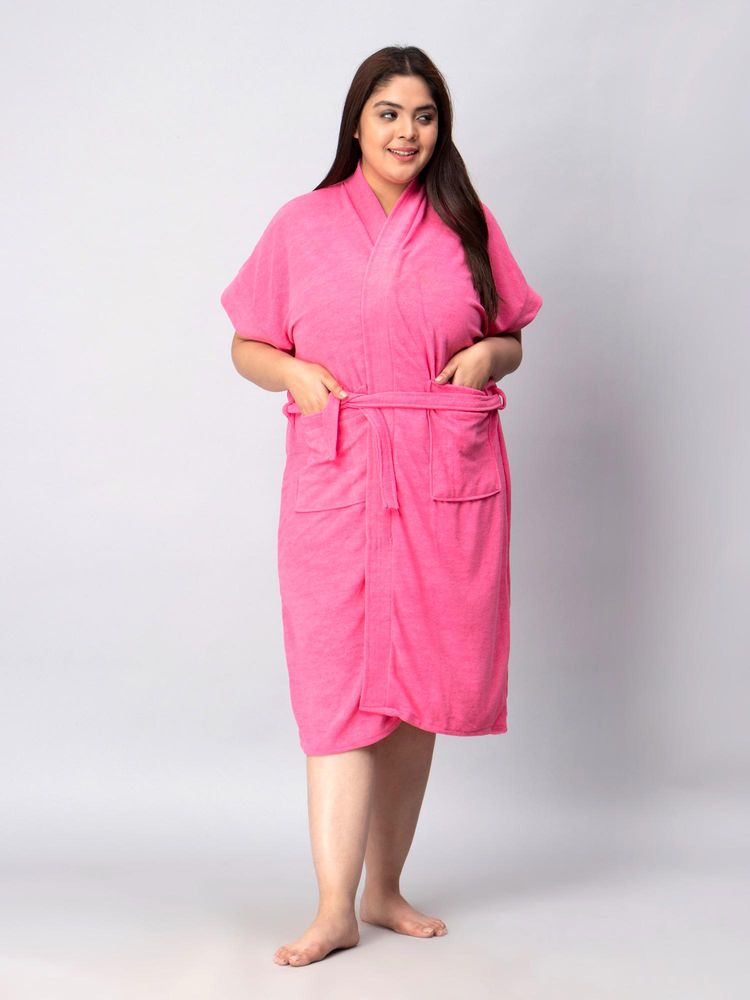 LacyLook Women Micro Terry Cotton Bathrobe - Pink-image-45