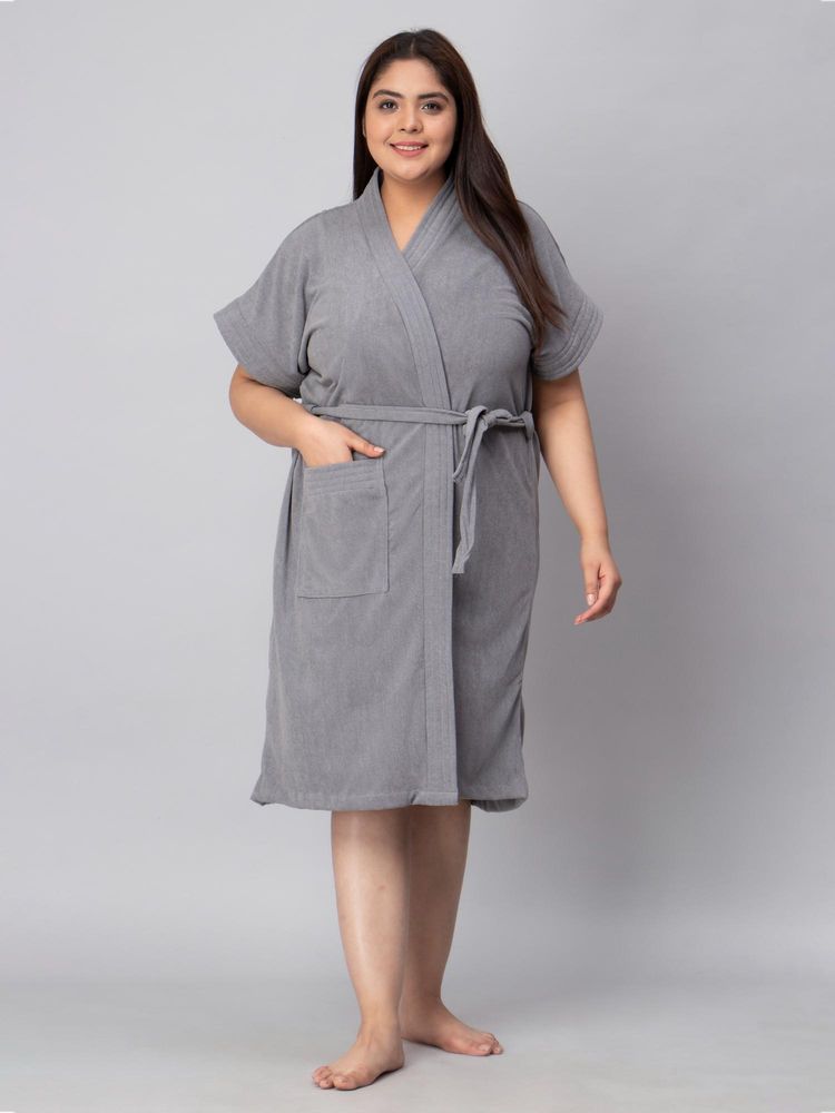 LacyLook Women Micro Terry Cotton Bathrobe - Grey-image-8