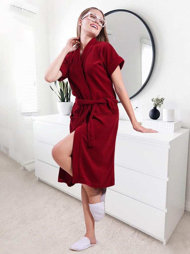 LacyLook Women Micro Terry Cotton Bathrobe - Maroon-picture-11