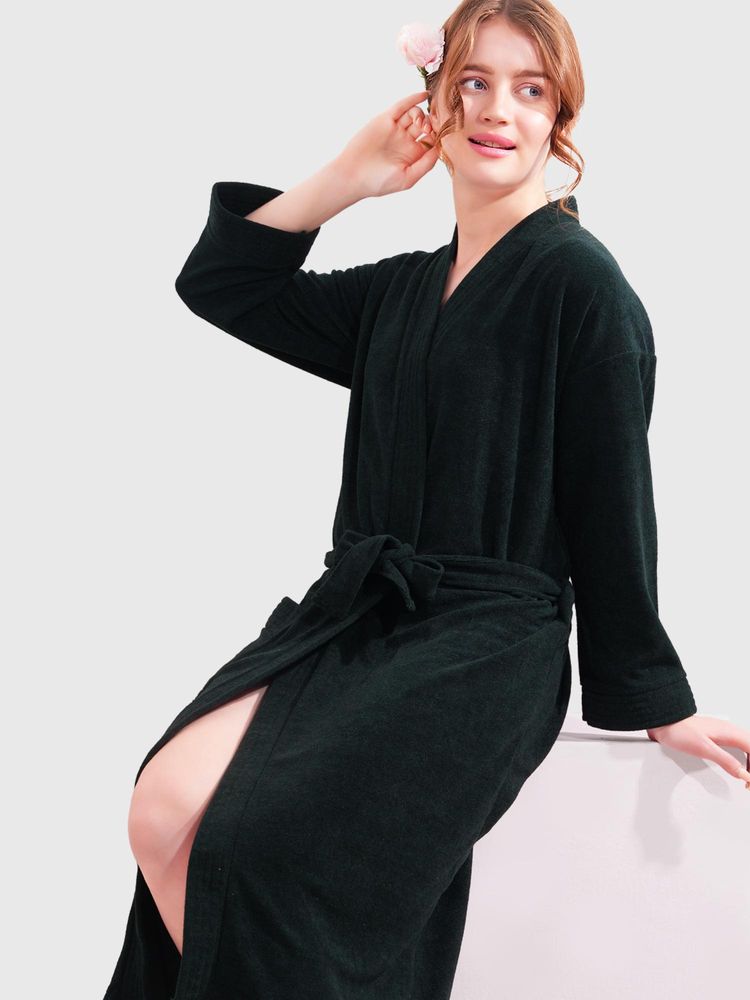 LacyLook Women Micro Terry Cotton Bathrobe - Green-picture-37