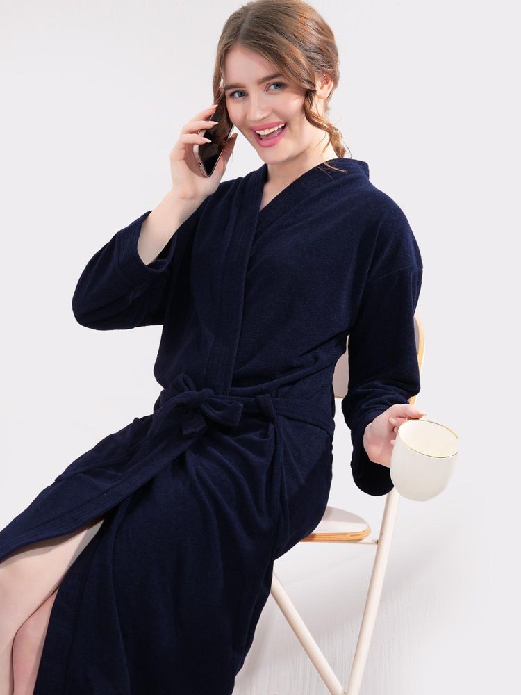 LacyLook Women Micro Terry Cotton Bathrobe - Navy Blue-picture-13