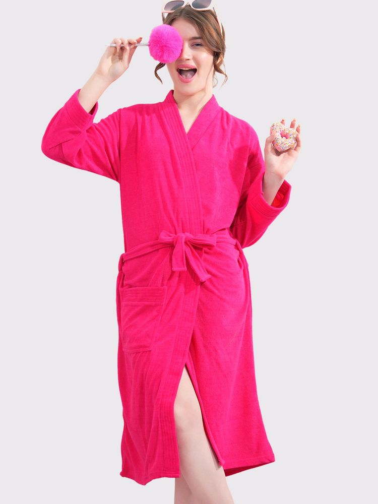 LacyLook Women Micro Terry Cotton Bathrobe - Pink-picture-38