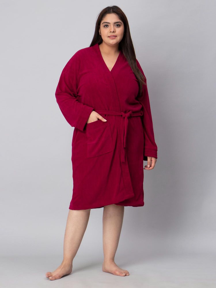 LacyLook Women Micro Terry Cotton Bathrobe - Maroon-picture-18
