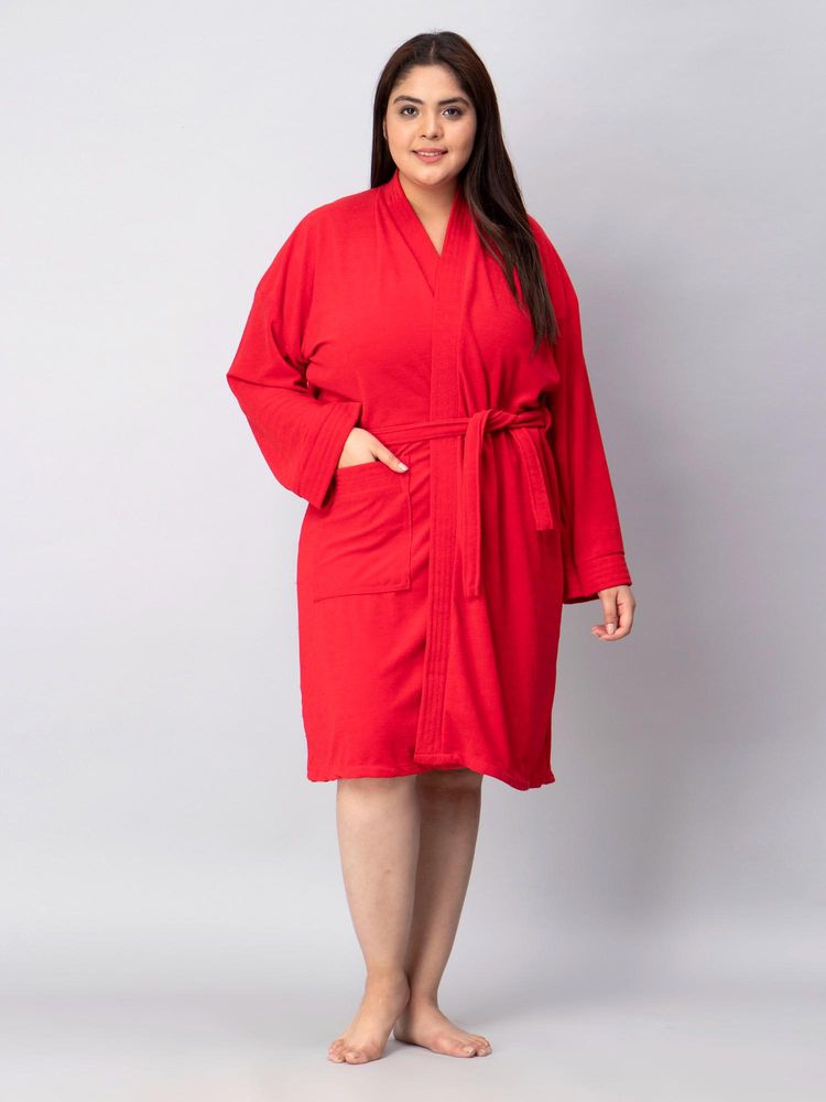 LacyLook Women Micro Terry Cotton Bathrobe - Red-image-49