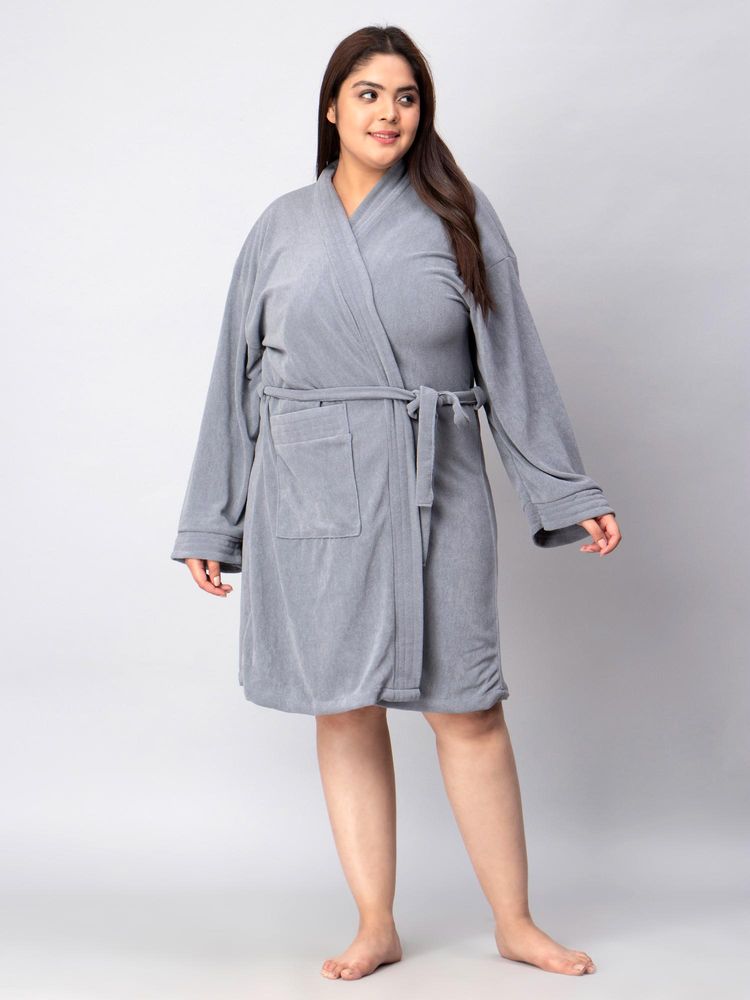 LacyLook Women Micro Terry Cotton Bathrobe - Grey-image-9