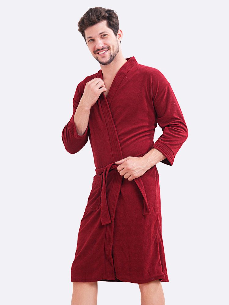 LacyLook Men Micro Terry Cotton Bathrobe - Maroon-image-13