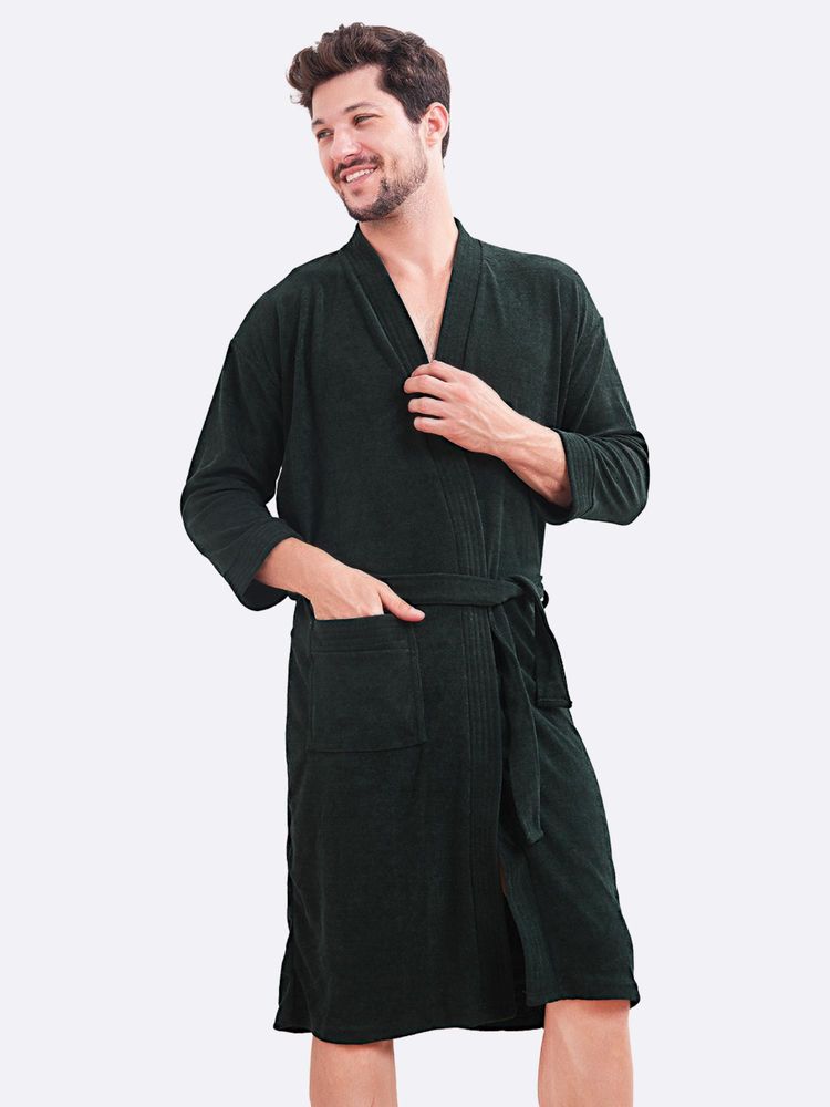 LacyLook Men Micro Terry Cotton Bathrobe - Green-image-14