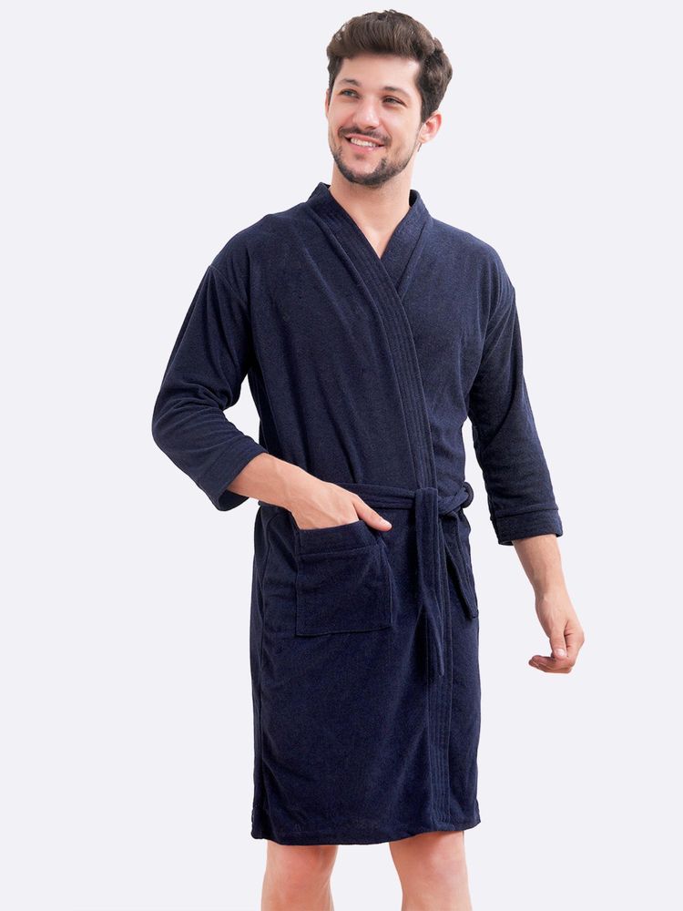 LacyLook Men Micro Terry Cotton Bathrobe - Navy Blue-picture-10