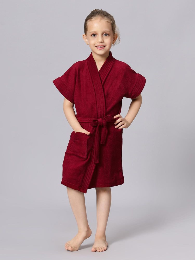 LacyLook Kids Micro Terry Cotton Soft, Absorbent Bathrobe - Maroon-image-5