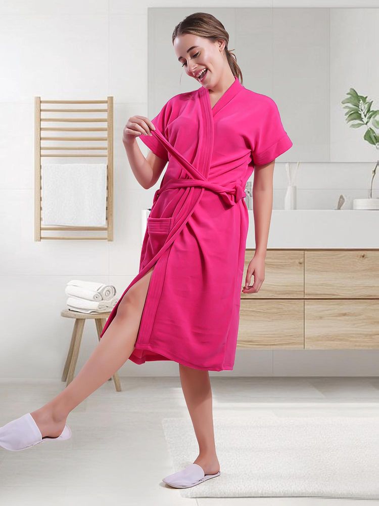 LacyLook Women Micro Terry Cotton Bathrobe - Pink-image-42