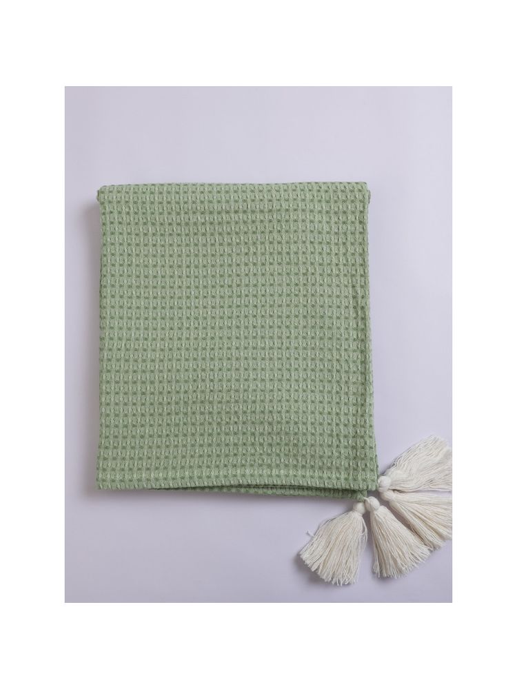 Jamio Firati Textured Green Solid Design Cotton Throw (125 x 150 cm)-image-1
