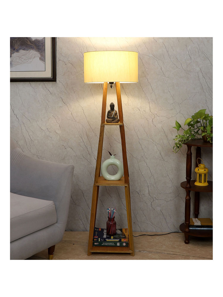 Tu Casa Cream Blace Netima Floor Lamp with Shelf-image-47
