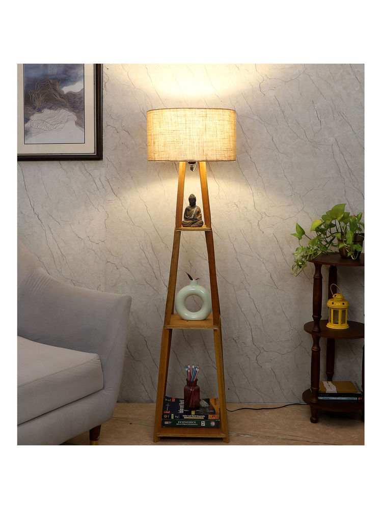 Tu Casa Beige Blace Netima Floor Lamp with Shelf