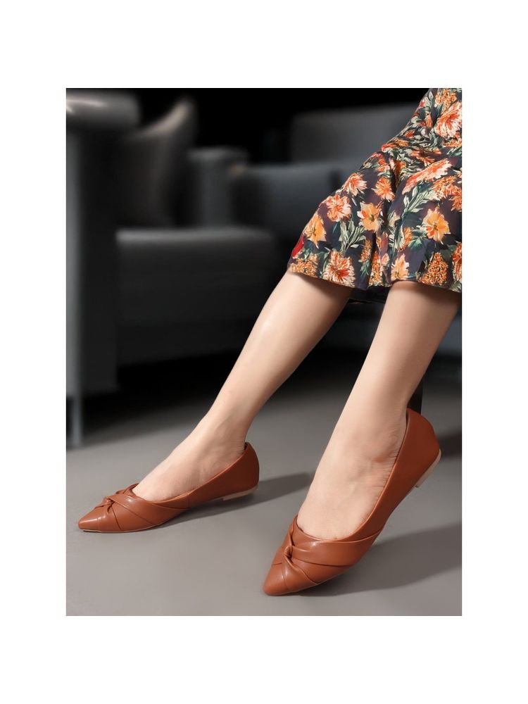 Carlton London Tan Solid Pointed Toe Party Ballerinas-image-5