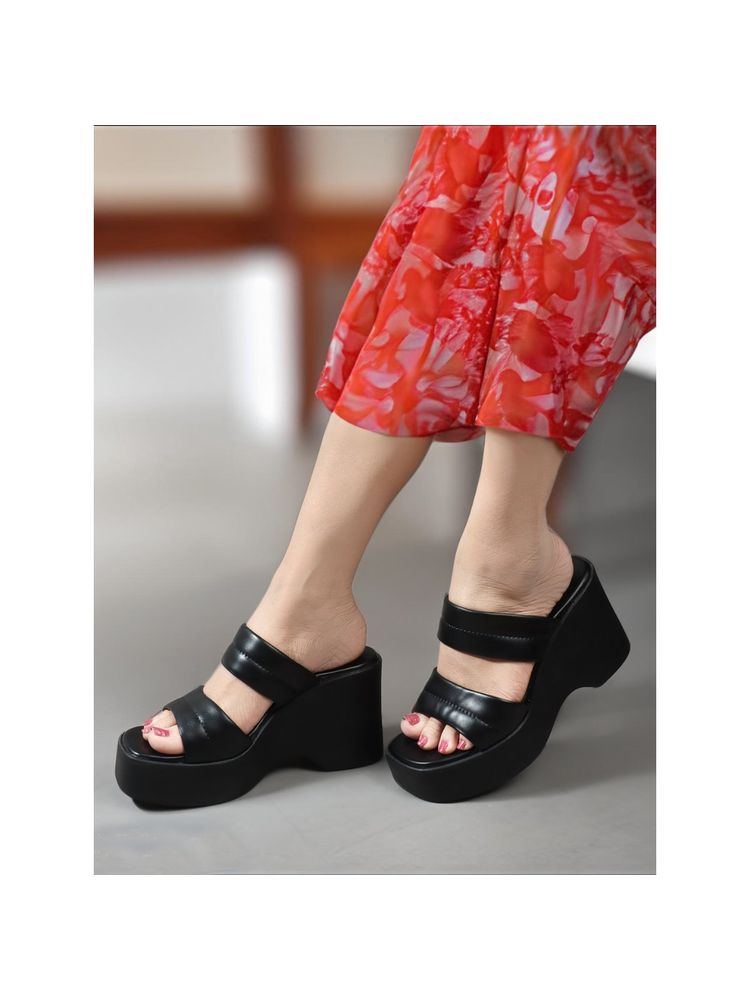 Carlton London Black Solid Platform Party Wear Women Sandals-image-17