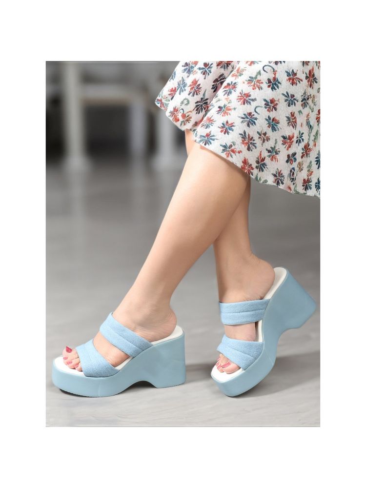 Carlton London Blue Solid Platform Party Wear Women Sandals-picture-25
