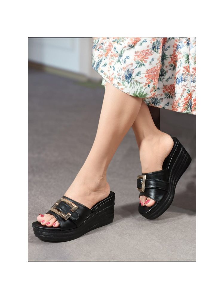 Carlton London Black Solid Heel Party Wear Women Wedges-picture-19