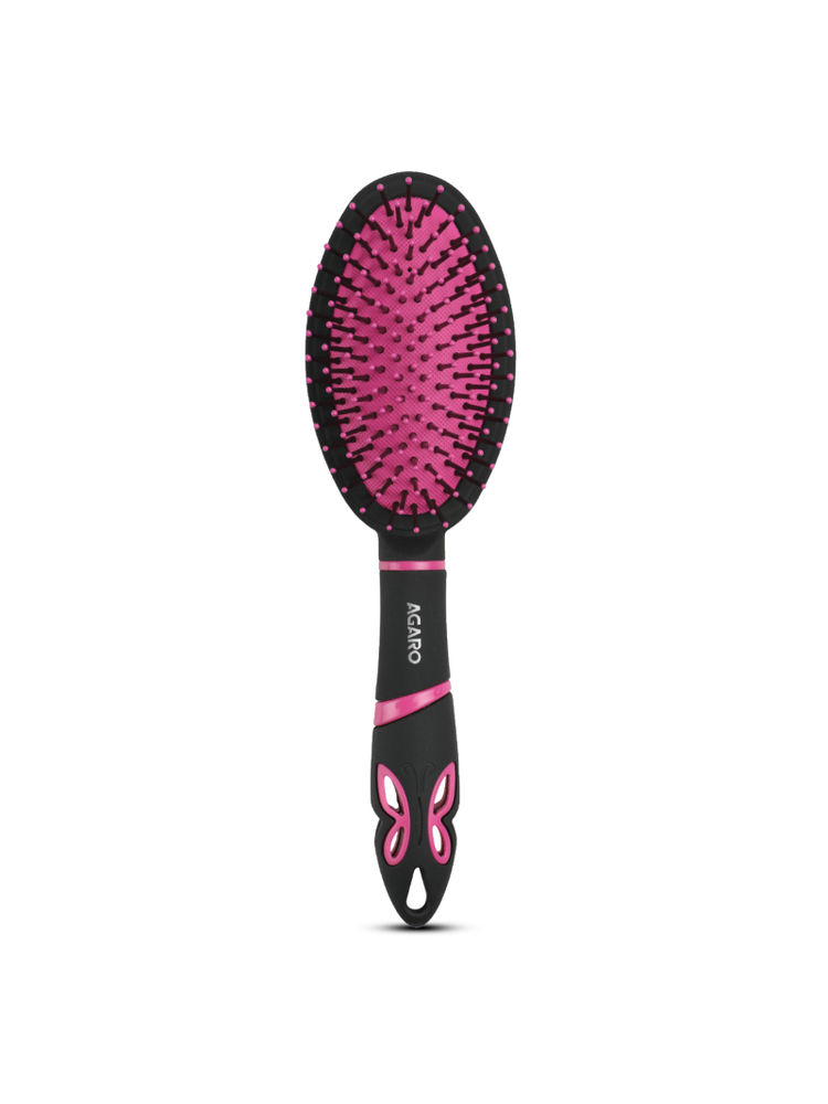 Agaro Delight Cushion Hair Brush - Black & Pink