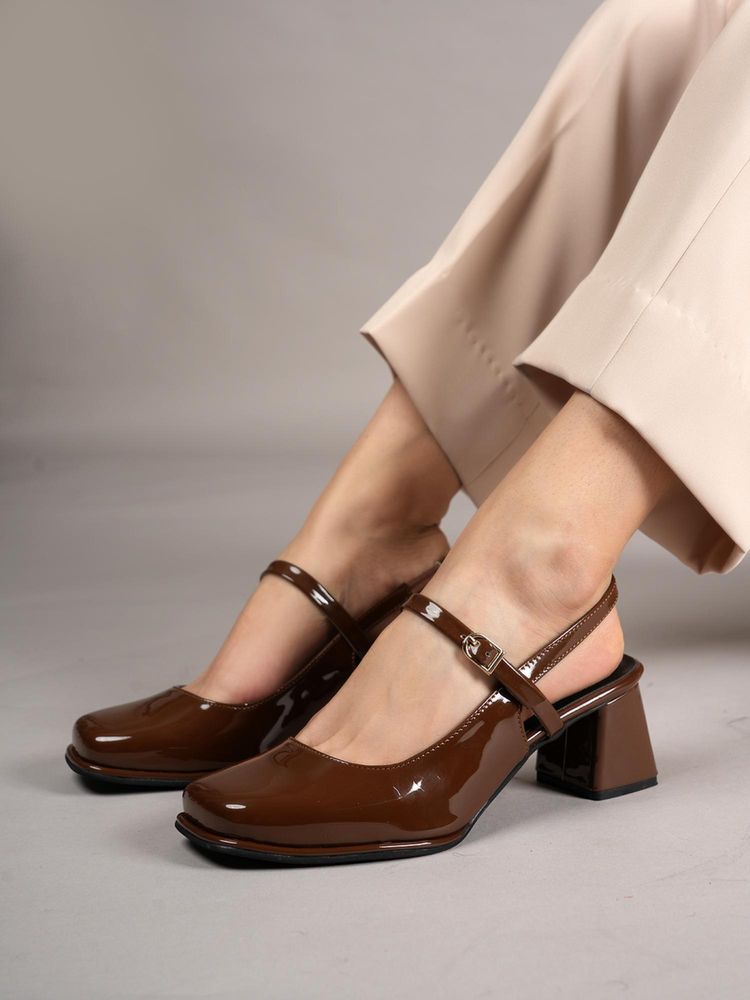 Drop Bold Brown Square Toe Mary Jane Block Sandal Heels for Women-picture-17