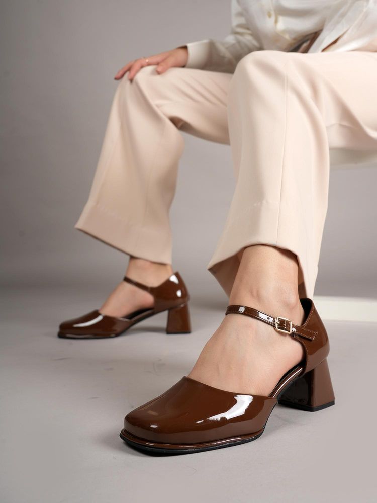 Drop Bold Brown Square Toe Mary Jane Block Sandal Heels for Women-picture-16