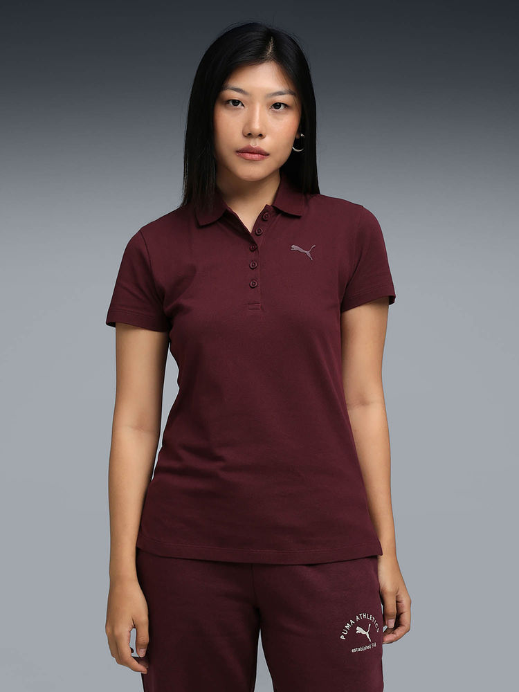 Puma Essentials Elevated Women Burgundy Regular Fit Logo Polo T-Shirt-picture-13