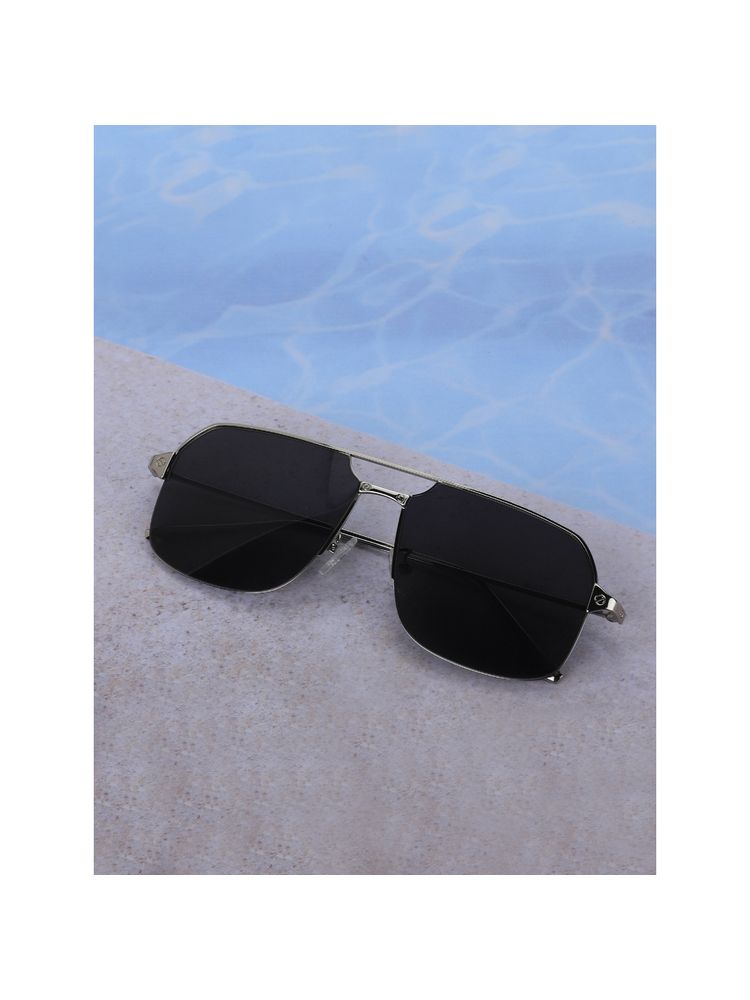 Carlton London Premium Silver with Black Toned & UV Protected Lens Rectangle Sunglass for Men (59)-picture-18
