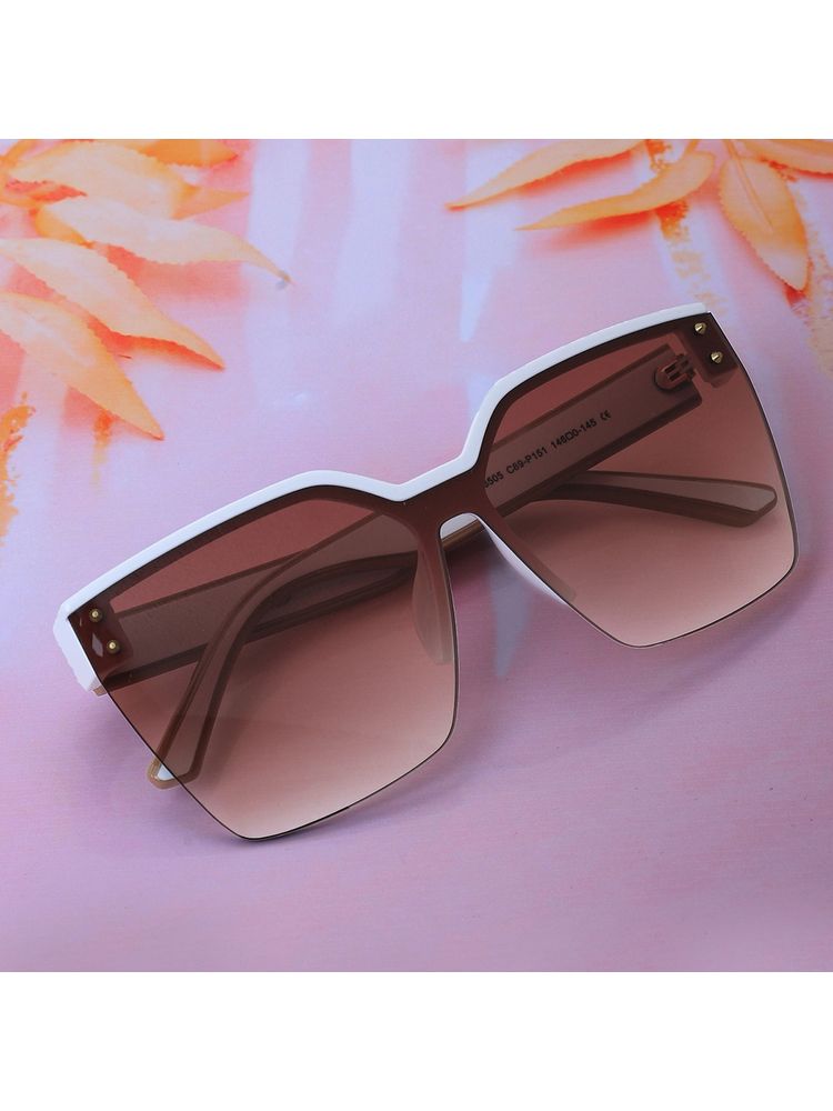 Carlton London Premium White with Brown Toned & UV Protected Lens Oversized Sunglass for Women (65)-picture-19