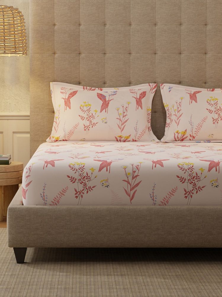 Urban Space Whisper Peach Cotton Bedsheet with 1 Pillow Cover-image-13