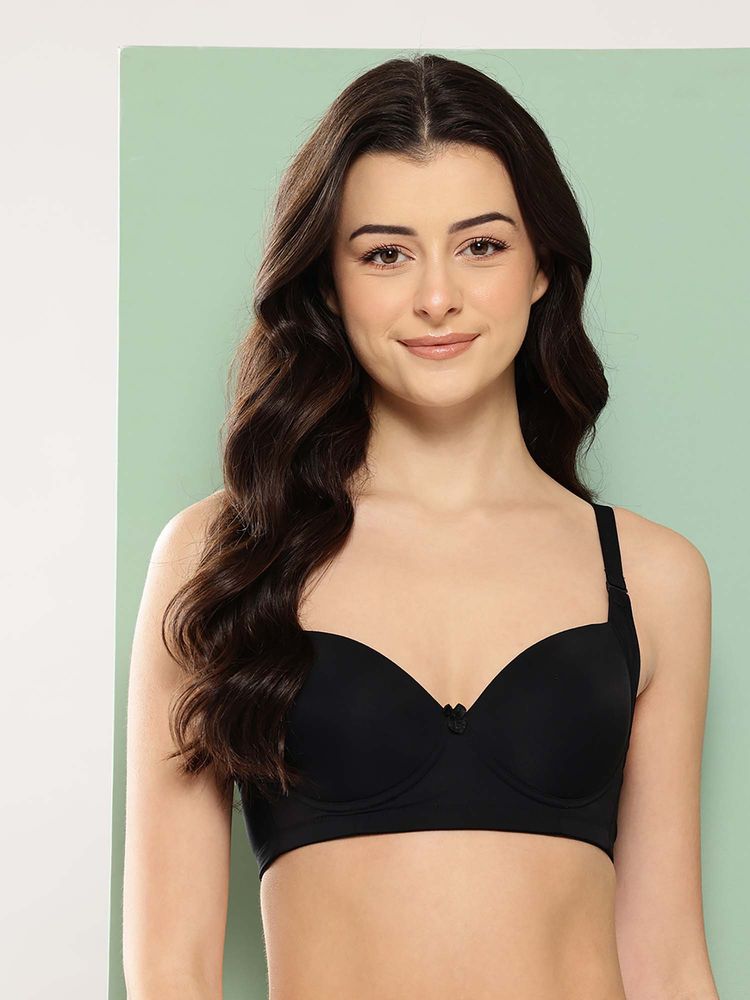 Leading Lady Womens Solid Lightly Padded Non Wired T-Shirt Bra Black-picture-11