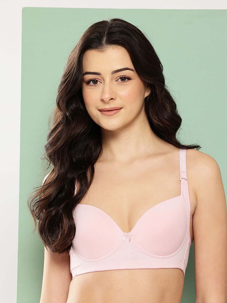 Leading Lady Womens Solid Lightly Padded Non Wired T-Shirt Bra Pink-picture-13