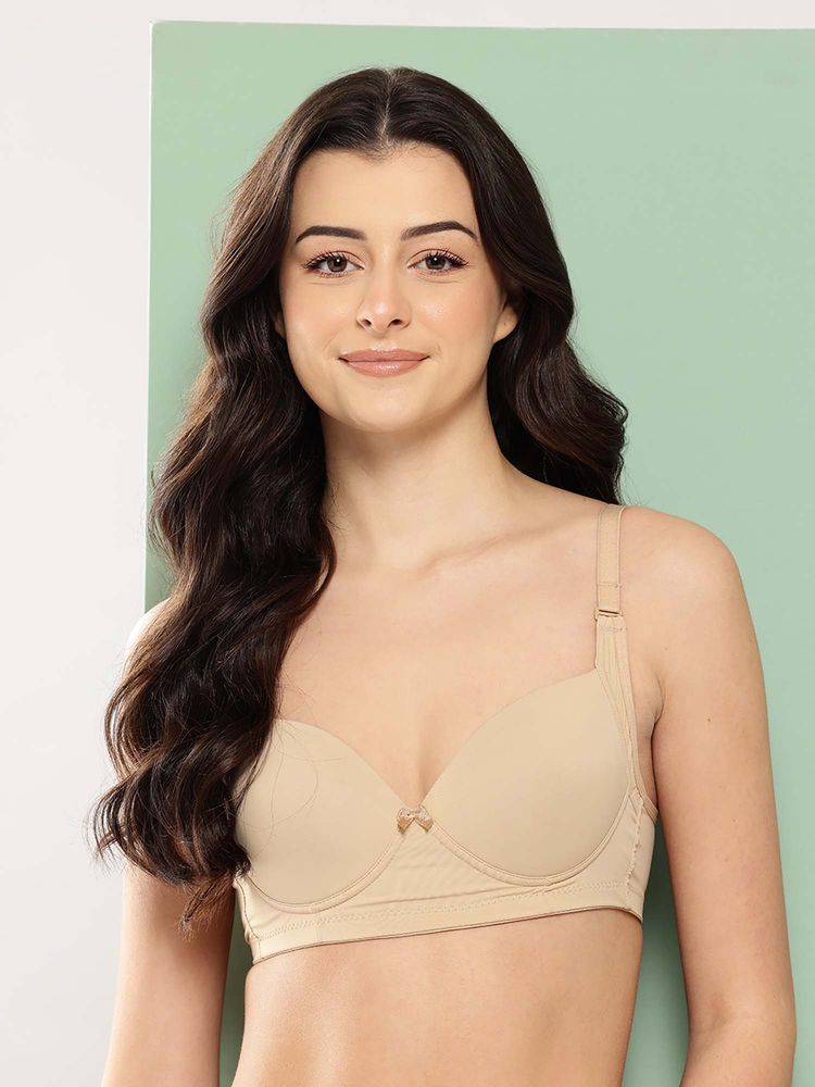 Leading Lady Womens Solid Lightly Padded Non Wired T-Shirt Bra Beige-picture-17