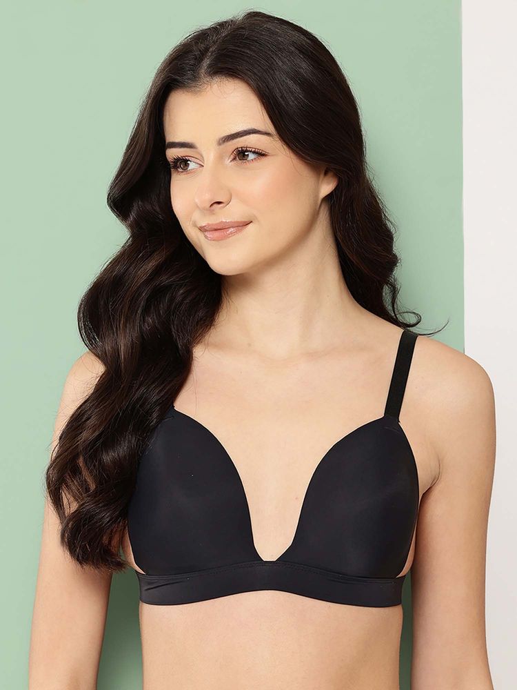 Leading Lady Womens Solid Lightly Padded Non Wired Plunge Bra Black-picture-19