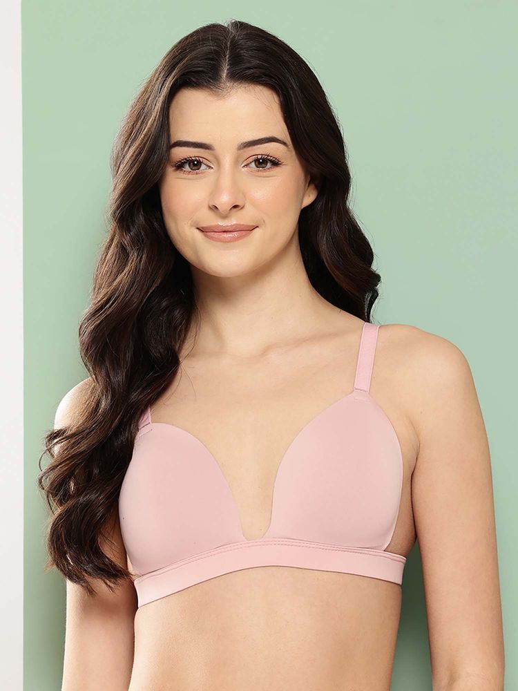 Leading Lady Womens Solid Lightly Padded Non Wired Plunge Bra Pink-picture-31