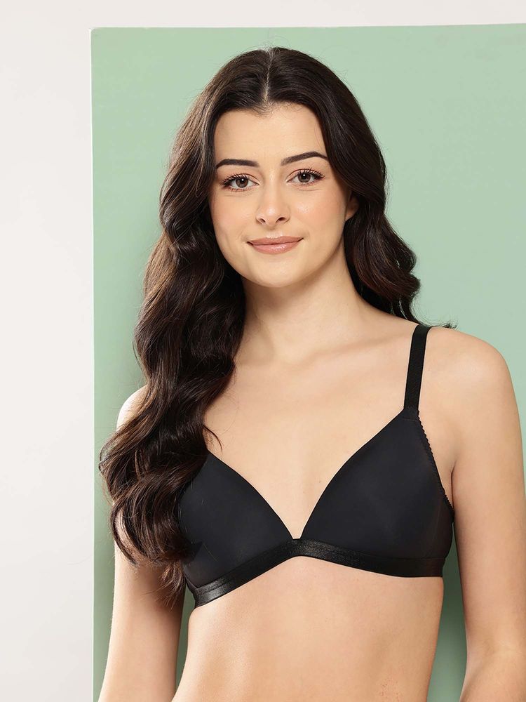 Leading Lady Womens Solid Lightly Padded Non Wired Plunge Bra Black-picture-10