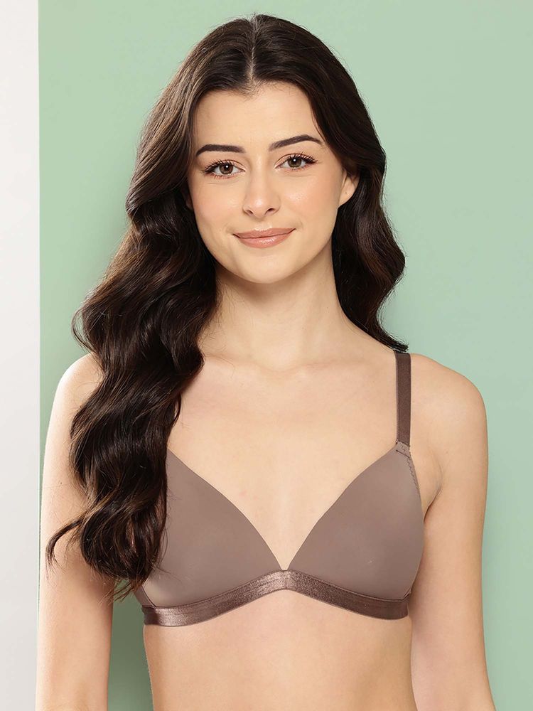 Leading Lady Womens Solid Lightly Padded Non Wired Plunge Bra Brown-picture-14