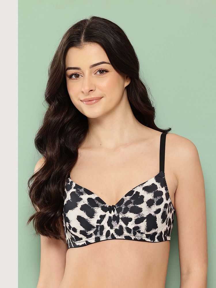 Leading Lady Womens Printed Lightly Padded Non Wired T-Shirt Bra Black-picture-27
