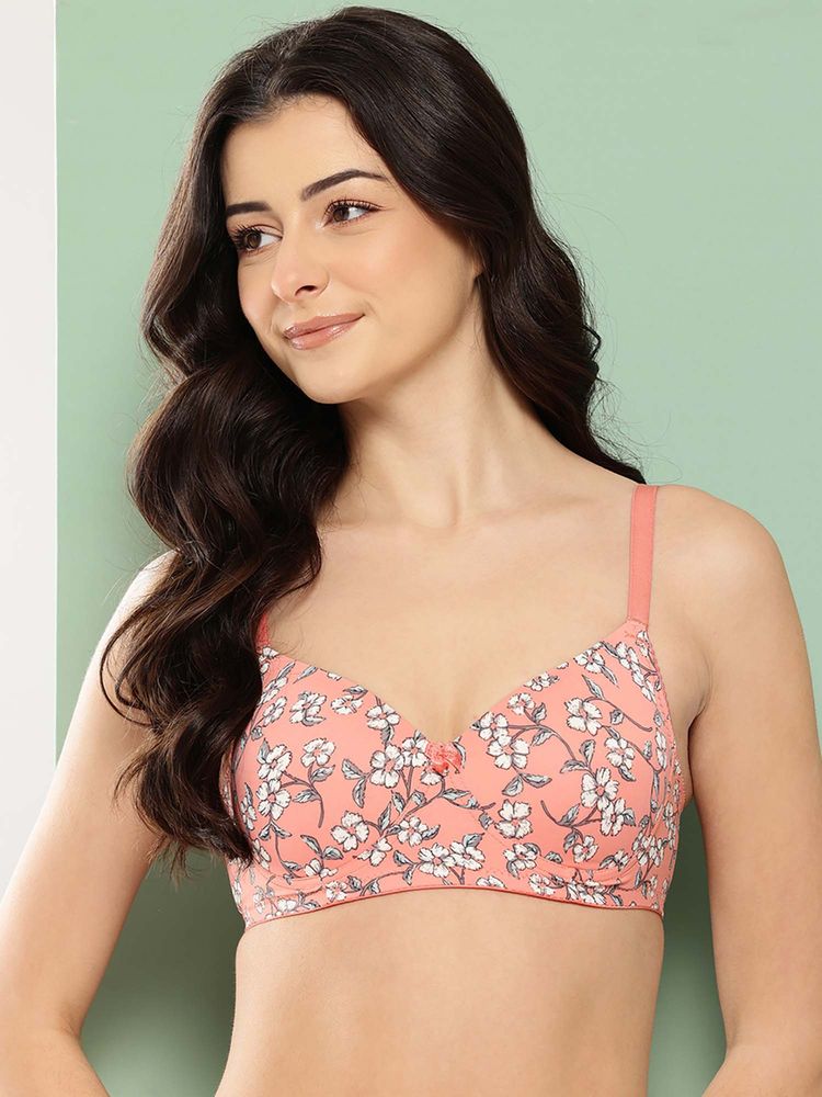Leading Lady Womens Printed Lightly Padded Non Wired T-Shirt Bra Peach-picture-25