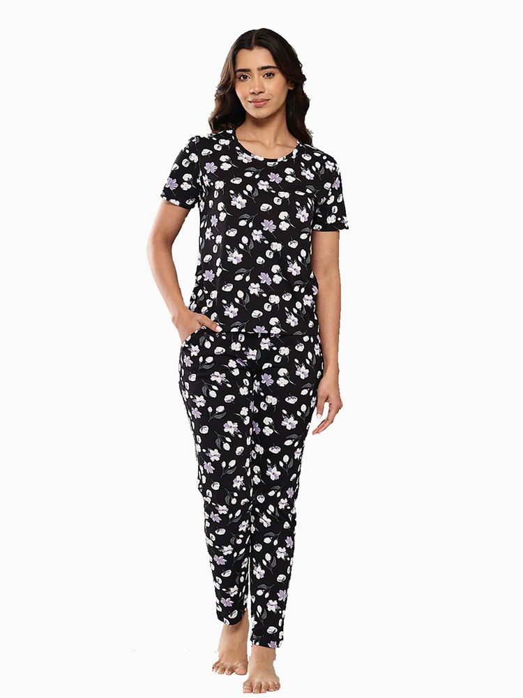 Leading Lady Womens Cotton Printed Night Suit Black-picture-18