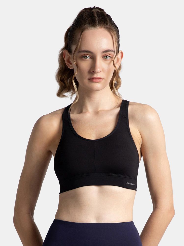 Jockey Mi18 Wirefree Padded Soft Touch Microfiber Elastane Sports Bra - Black-picture-25