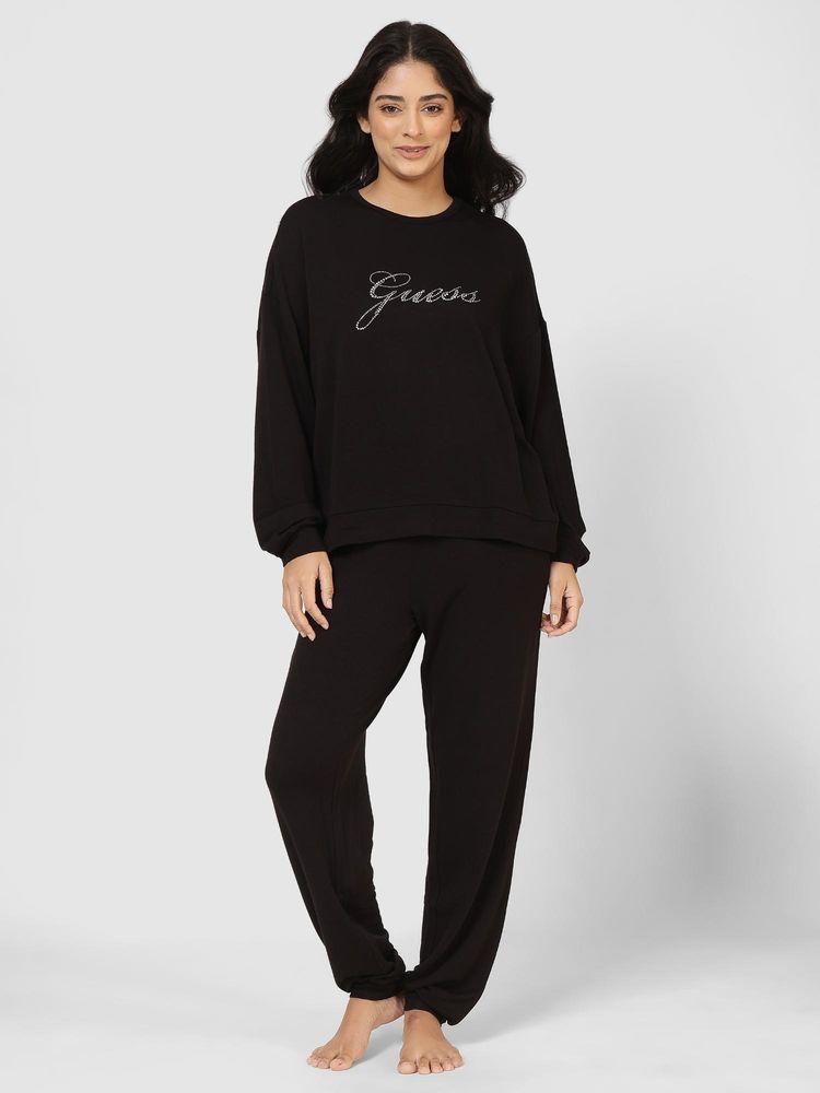 guess fashion Guess Black Viscose Solid Women Nightsuit-picture-12