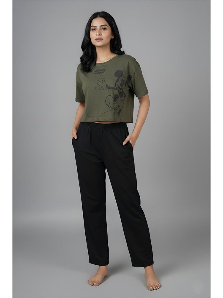 Zivame Mickey Knit Cotton Nightsuit - Grape Leaf-picture-40