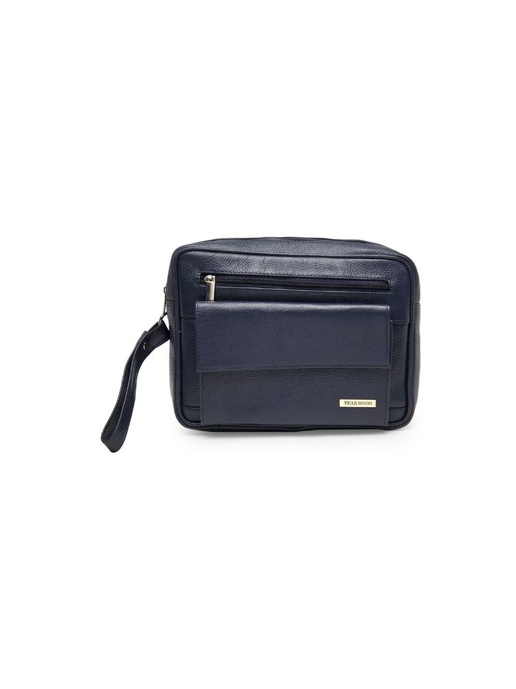 Teakwood Leathers Unisex Navy Blue Solid Leather Travel Kit Bag-image-38