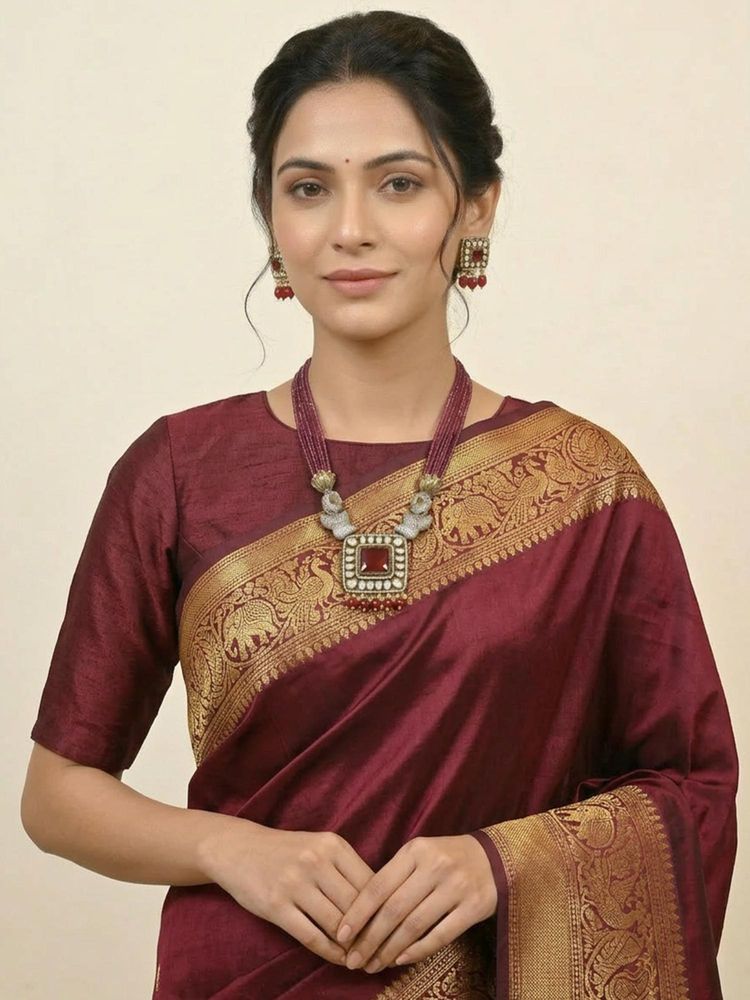 Odette Women Maroon Alloy Stones Jewellery Set-image-21