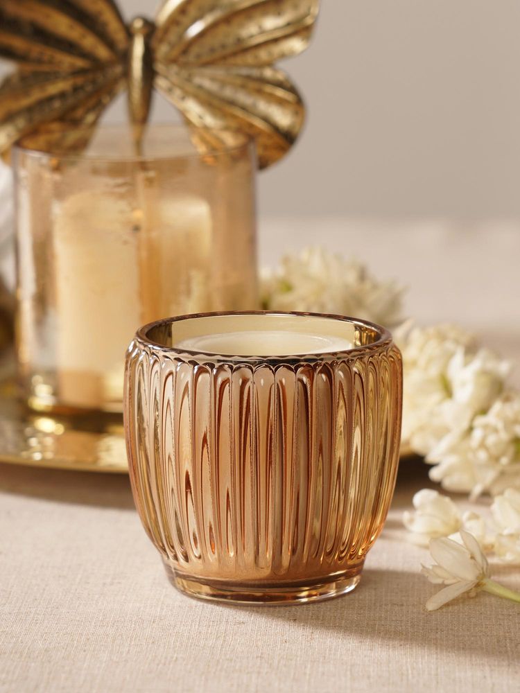 Pure Home + Living Brown Glass Ribbed Candle Tea Light Holders (Pack of 2)-image-41