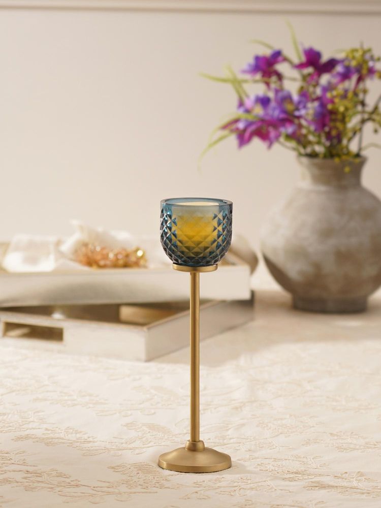 Pure Home + Living Blue Diamond Texture Hurricane Candle Holder-image-31