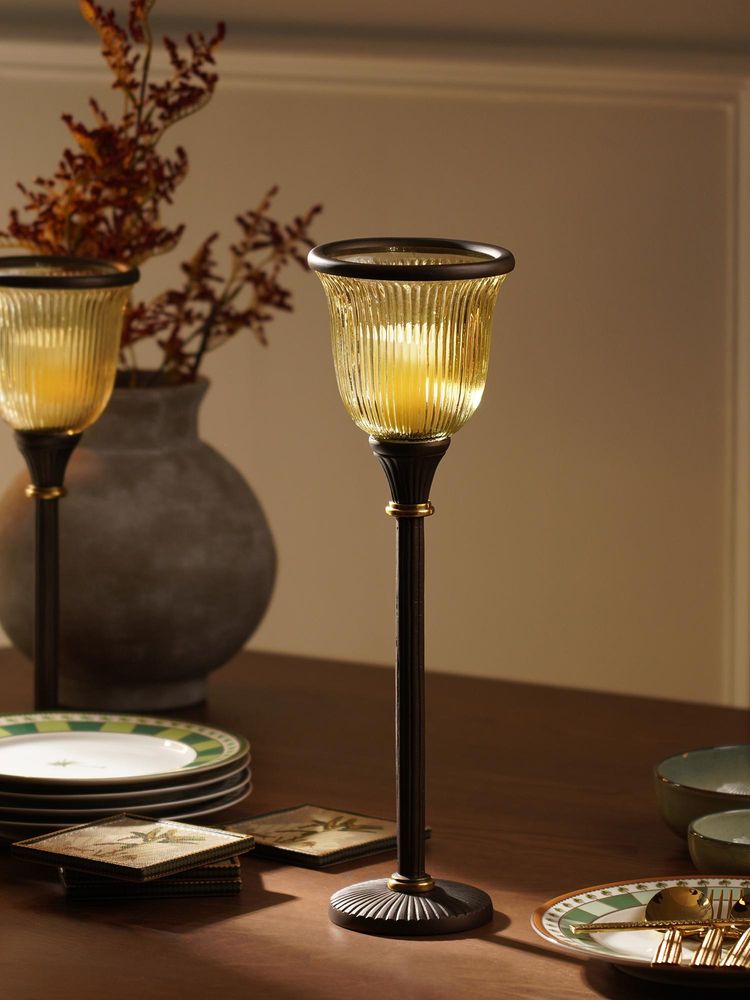 Pure Home + Living Brown Antique Ribbed Glass Hurricane Candle Holder-image-28