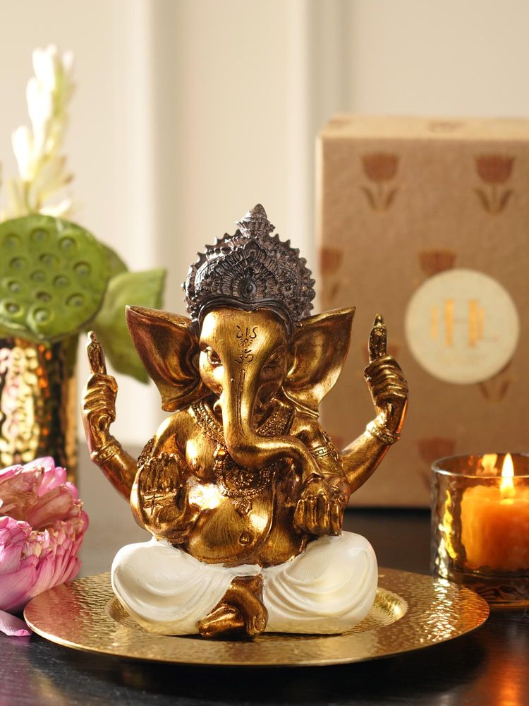 Pure Home + Living Ivory Antique Gold Polyresin Sitting Ganesha-image-48