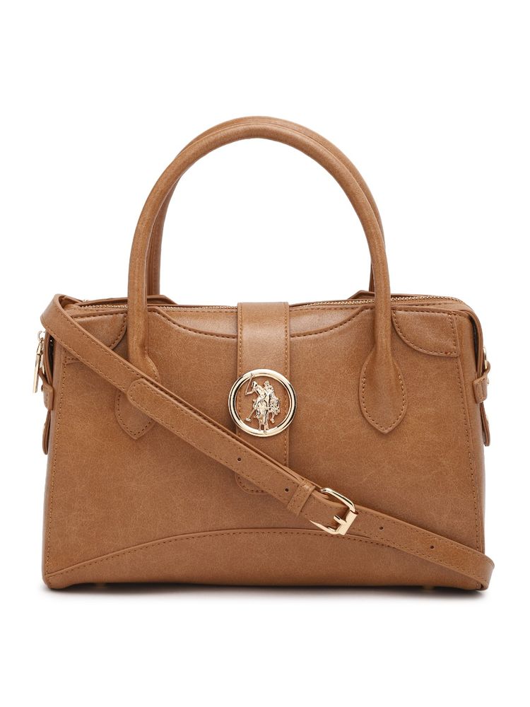 U.S. POLO ASSN. Ami Solid Tan satchel Handbag with Dual Carry Option-image-25