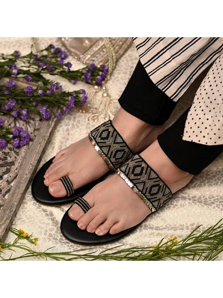 Coral Haze Naadia Black Kolhapuris-image-10
