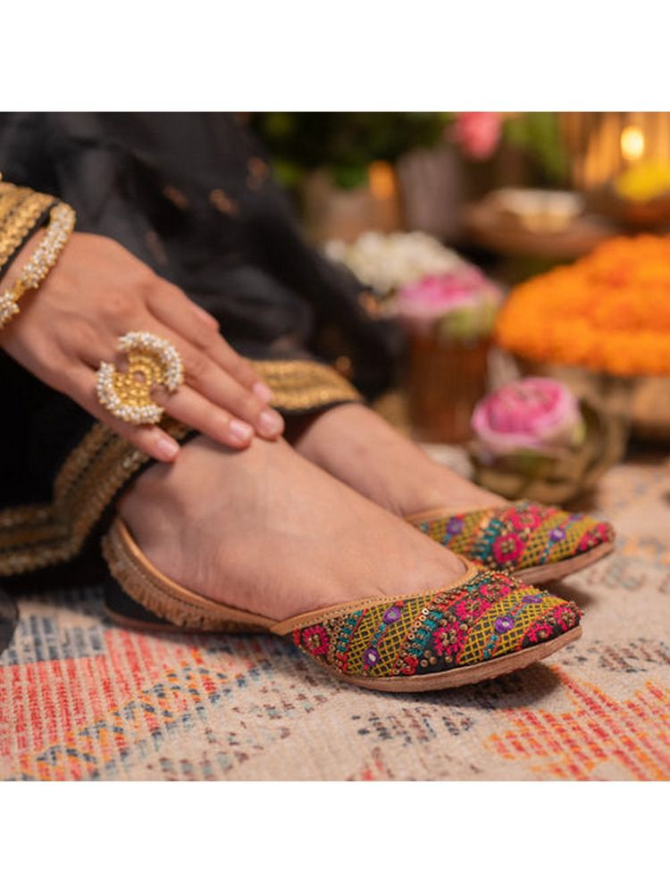 Coral Haze Women Multi-Color Dhanak Juttis-picture-22